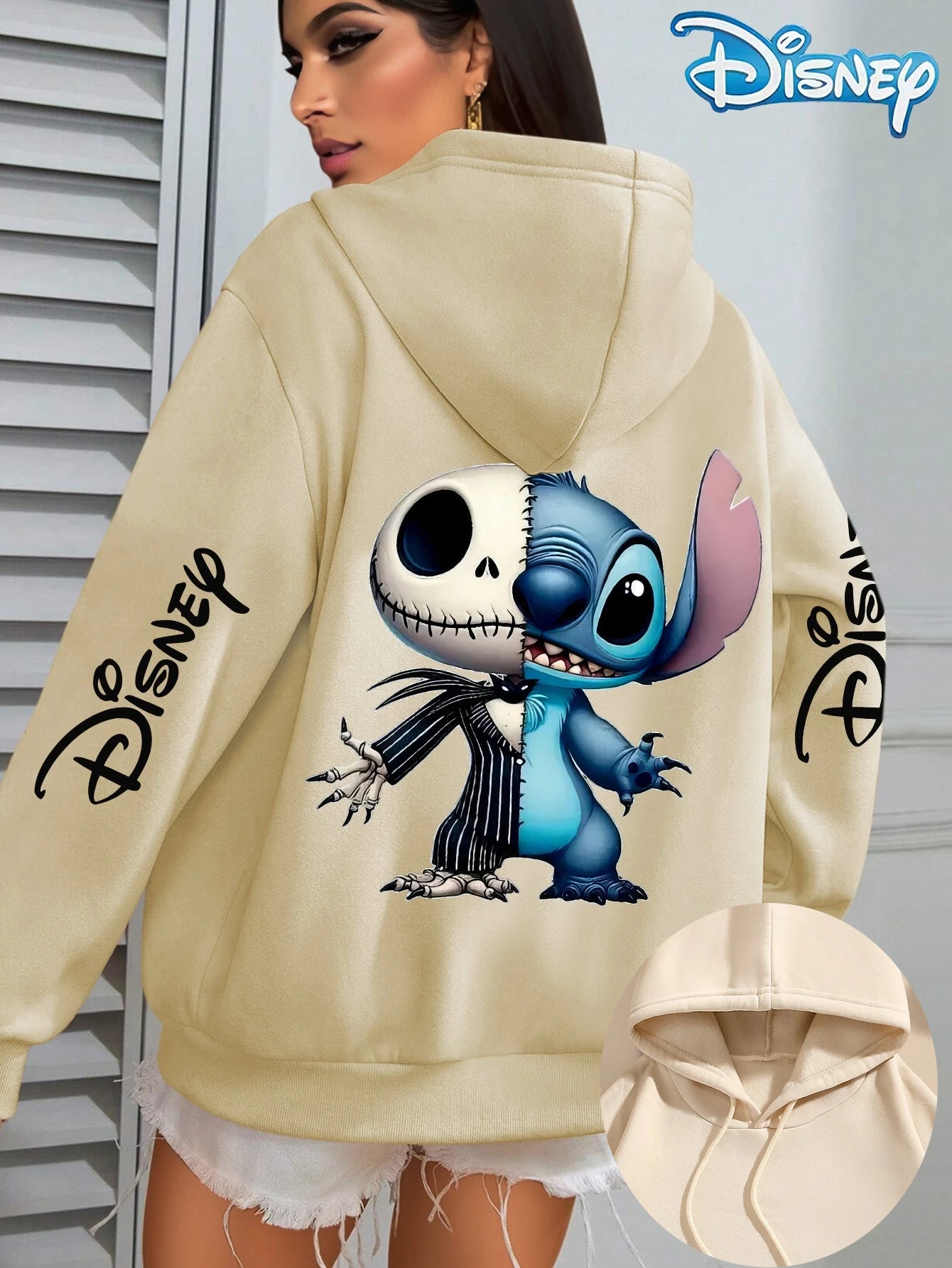 Disney Women's Stitch & Jack Skellington Fleece Hoodies Cotton Hoody Sweatshirt Pullover Autumn Winter Oversize Long Sleeves