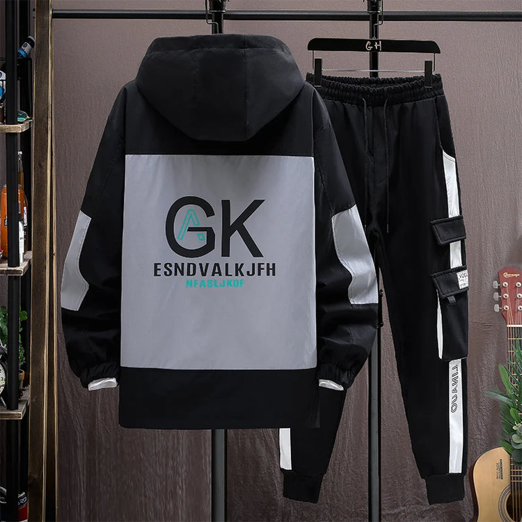 Autumn Casual Men Sets Two Pieces Fashion Korean Trend Hooded Jacket + Pants Spring Baseball Uniform Suit Man Outfit