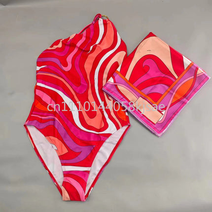 Set Bikini Rosso da Donna dal Design Classico, Costume da Bagno di Marca alla Moda con Fascia per Capelli platinumshop