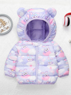 New Autumn Winter Warm Baby Girls Jacket For Print Rabbit Pattern Hooded Coat For Kids Children Outdoor Outerwear