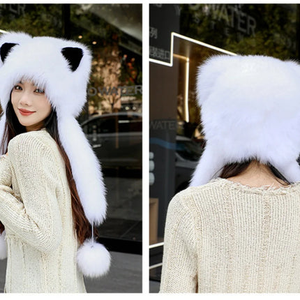 Women's Winter Hats Fox Fur Flight Hats Ushanka Hats For Women Winter Outdoor Windproof And Warm Plush Outdoor Hats For Skiing