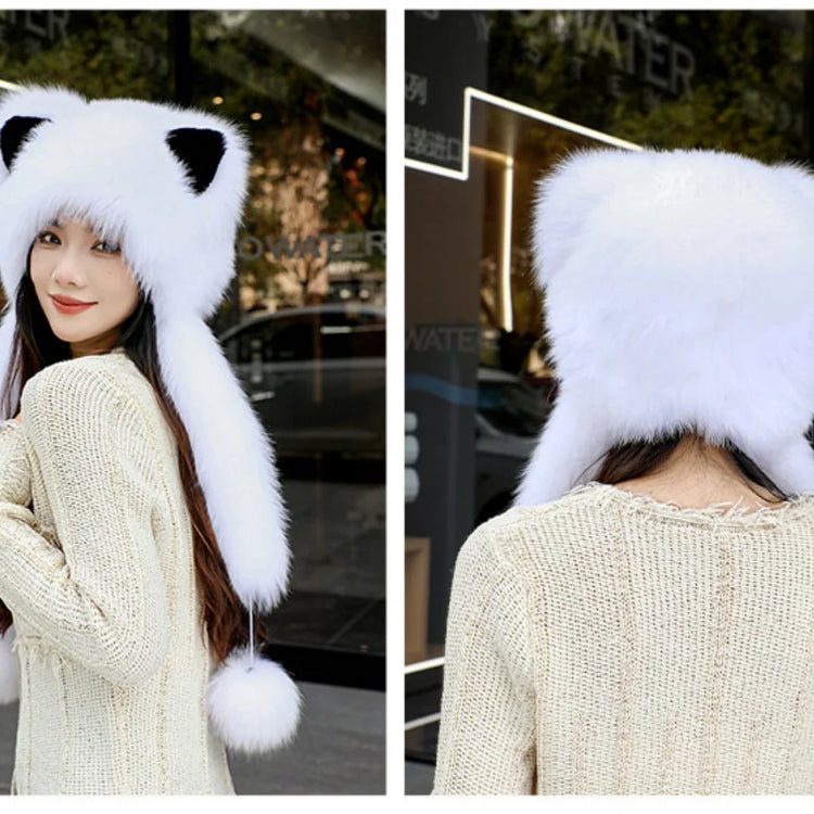 Women's Winter Hats Fox Fur Flight Hats Ushanka Hats For Women Winter Outdoor Windproof And Warm Plush Outdoor Hats For Skiing