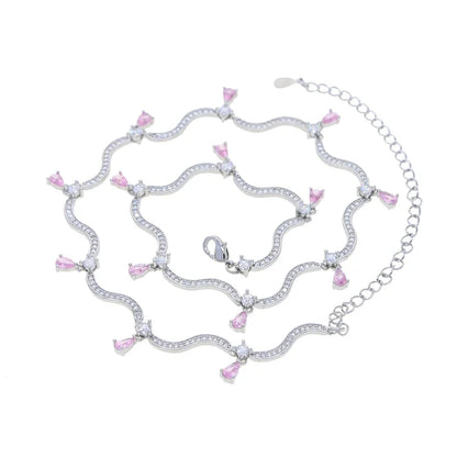 2025 Moda Bianco Rosa Tear Drop Cubic Zirconia Micro Pavimenta CZ Pavimentato Bling Wave Bar Cuore Fascino Collana Girocollo Gioielli da donna