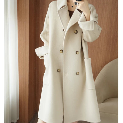 Ladies' 100% Cashmere Thick Double-Sided Extended Coat, Classic, Versatile and Fashionable for Business and Leisure