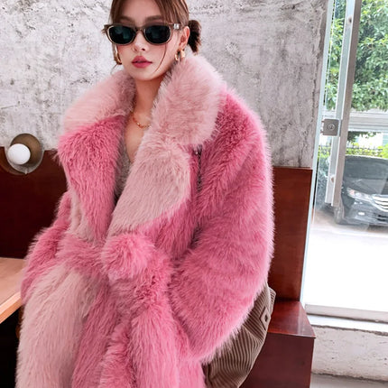 ZADORIN New Spliced Oversize Belted Long Faux Fur Coat Woman Winter Clothes Furry Jacket Fur Faux Coat New in Coats & Jackets