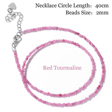 Mini Stone Beaded Necklace 2mm Faceted Natural Agat Quartzs Necklaces Female Fashion Party Choker for Women Girls Jewelry Gift PlatiNum