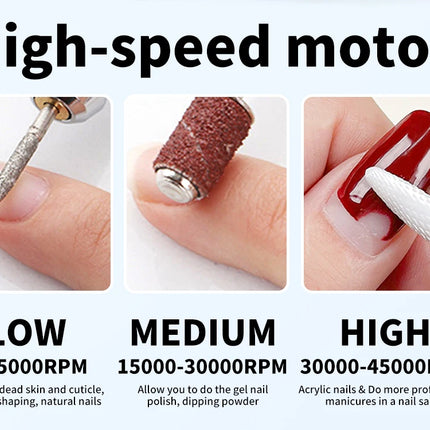 45000RPM Electric Nail Drill Professional Rechargeable Machine Low Noise Nails Sander File Polishing Set For Manicure Salon Tool