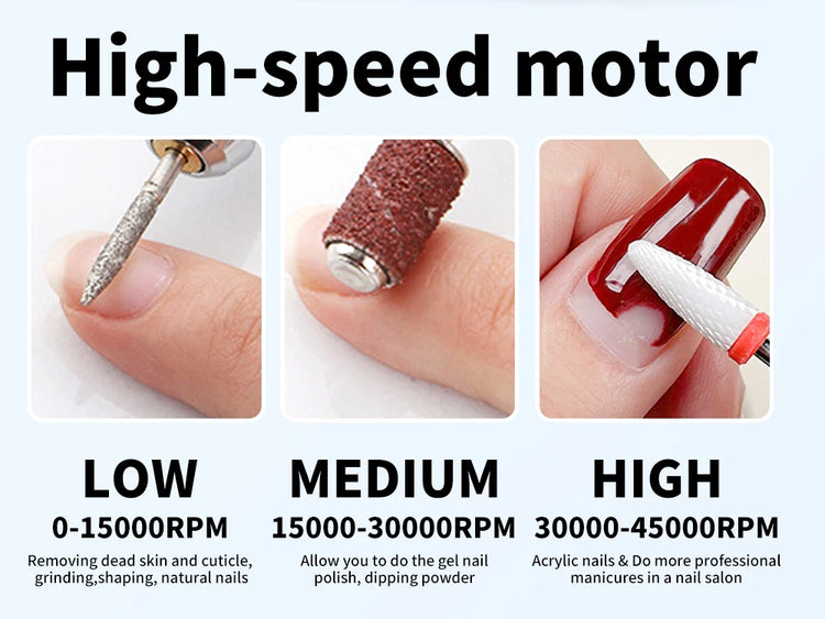 45000RPM Electric Nail Drill Professional Rechargeable Machine Low Noise Nails Sander File Polishing Set For Manicure Salon Tool