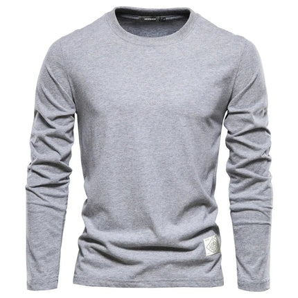 100% Cotton Long Sleeve T Shirt For Men Solid Spring Casual Mens T-shirts High Quality Male Tops Classic Clothes Men's T-shirts PlatiNum