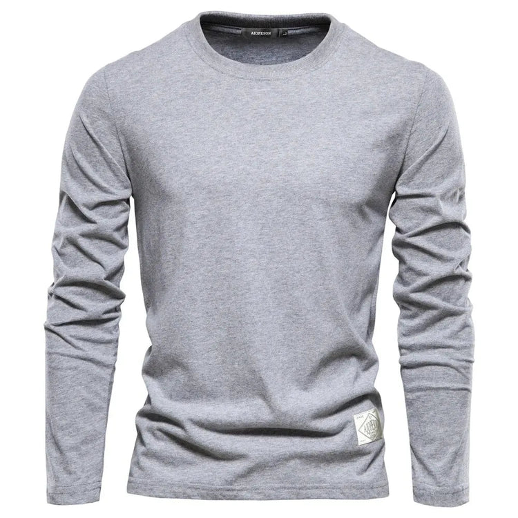 100% Cotton Long Sleeve T Shirt For Men Solid Spring Casual Mens T-shirts High Quality Male Tops Classic Clothes Men's T-shirts PlatiNum