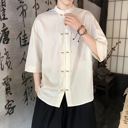 Camicia sottile estiva da uomo in stile giapponese tradizionale retrò in lino a maniche corte traspirante comoda camicia casual da uomo alla moda