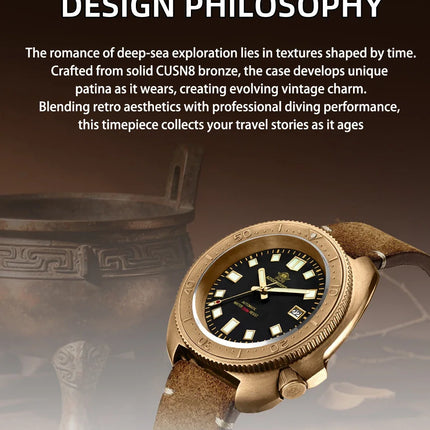 ADDIESDIVE Mens Automatic Mechanical Dive Watch Japan 8215 Movement Bronze Case Sapphire Crystal 200M Waterproof Ceramic Bezel