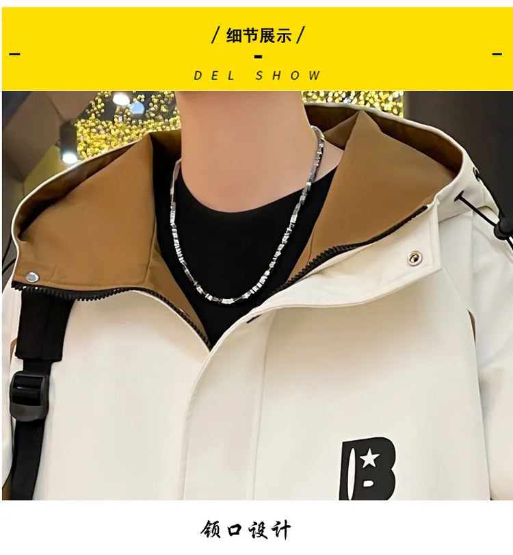 Fashion 2026 Spring Autumn Men's Hooded Casual Jacket Outdoor Windproof Loose Technical Coat Youth Streetwear Top Parka Clothing