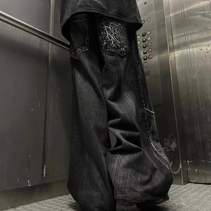 Y2K Retro Oversize Baggy Pantaloni lavabili unisex Phantom Jeans Uomo High Street Spider Toppa ricamata Hip Hop Streetwear Gotico