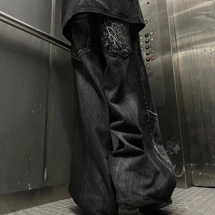 Y2K Retro Oversize Baggy Pantaloni lavabili unisex Phantom Jeans Uomo High Street Spider Toppa ricamata Hip Hop Streetwear Gotico