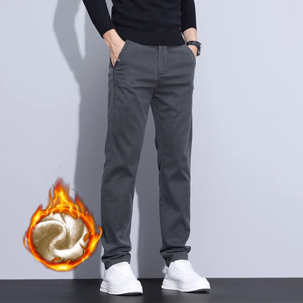 2025 New Winter Korean Thicken Men Pants Fleece Warm Casual Business Stretch Velvet Trousers Brand Plush Male Clothes Pants