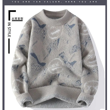 Autumn Winter Graffiti Men's New Sweater 2025 High Quality Men's Brand Hoodie Warm Knitted Tops High Street Trendy Bottom Shirt