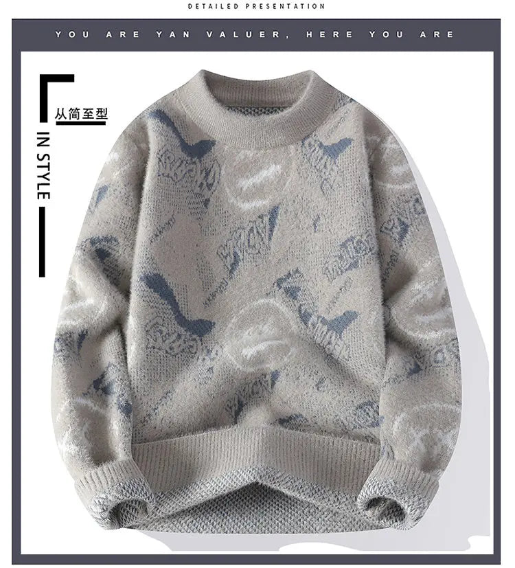 Autumn Winter Graffiti Men's New Sweater 2025 High Quality Men's Brand Hoodie Warm Knitted Tops High Street Trendy Bottom Shirt