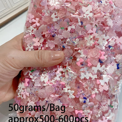 500-600pcs Mixed Aurora Pink Bow/Flower Nail Charms 50g Kwaii Resin Butterfly,Bowknot Y2K Nail Art Decorations DIY Manicure Part