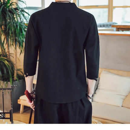 Kimono estivo stile giapponese manica corta uomo nuovo cotone a mezza manica lino traspirante abbigliamento uomo t-shirt giapponese Yukata top