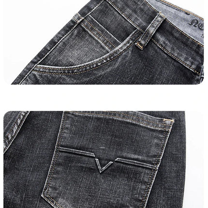 Autumn Men's Business Straight Fit Jeans Vintage Blue Smoke Gray Stretch Trousers Soft Comfortable Fabric Denim Pants Male PlatiNum