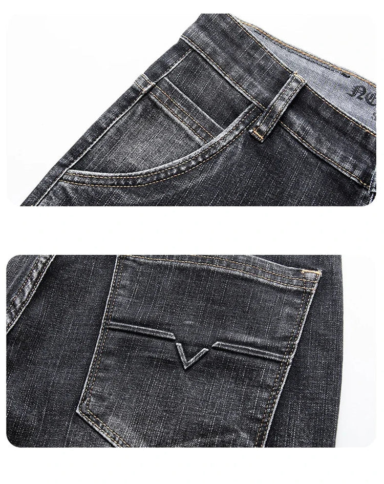 Autumn Men's Business Straight Fit Jeans Vintage Blue Smoke Gray Stretch Trousers Soft Comfortable Fabric Denim Pants Male PlatiNum