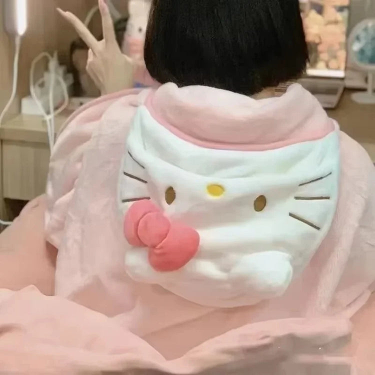 Hellokitty Air Conditioning Blanket Hooded Cute Cloak Student Dormitories Office Blanket Shawl Home Furnishings For Homemakers