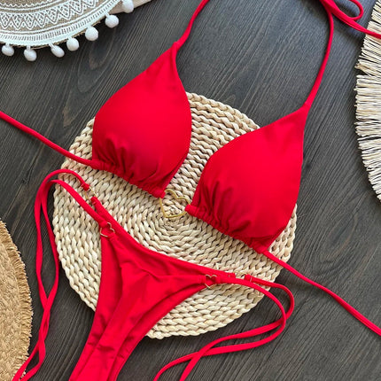 Nuovo bikini bianco a tinta unita da donna, costume da bagno alla moda con lacci a vita bassa, set due pezzi platinumshop