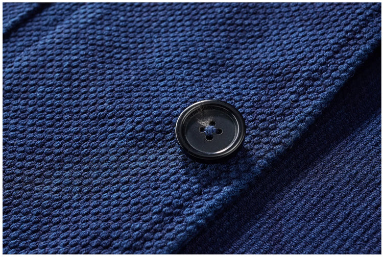 Indigo Blue Dyed Suit Jacket Heavy Sashiko Casual Japanese Retro Washed Coat Jacket