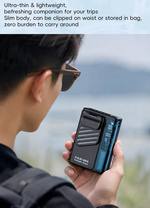 Nuovo Ventilatore Portatile da Cintura per Esterni 4000mAh USB, Mini Ventilatore Multifunzione con 5 Velocità e Display Digitale, Ricaricabile