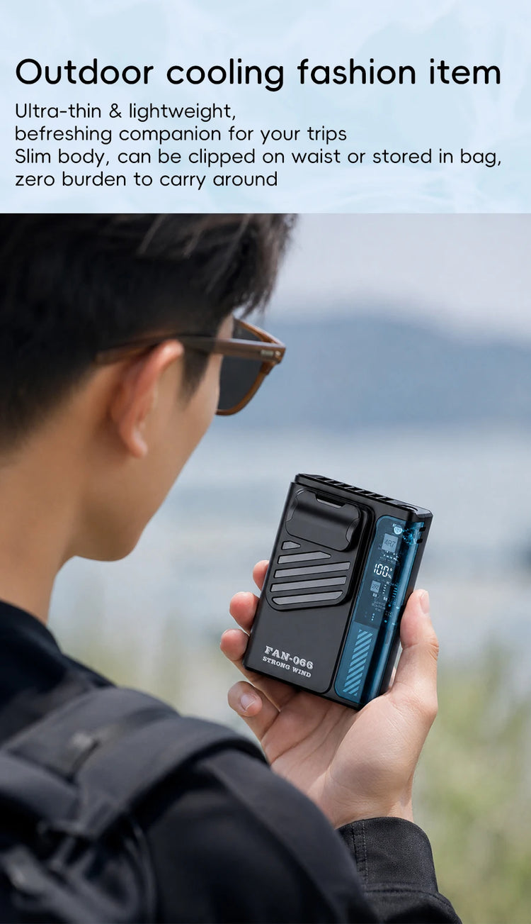 Nuovo Ventilatore Portatile da Cintura per Esterni 4000mAh USB, Mini Ventilatore Multifunzione con 5 Velocità e Display Digitale, Ricaricabile