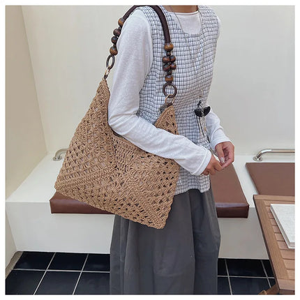 Women's Woven Straw Tote Bag Large Capacity, Summer Beach Vacation Bag, Fashionable Shoulder Bag for Commuting