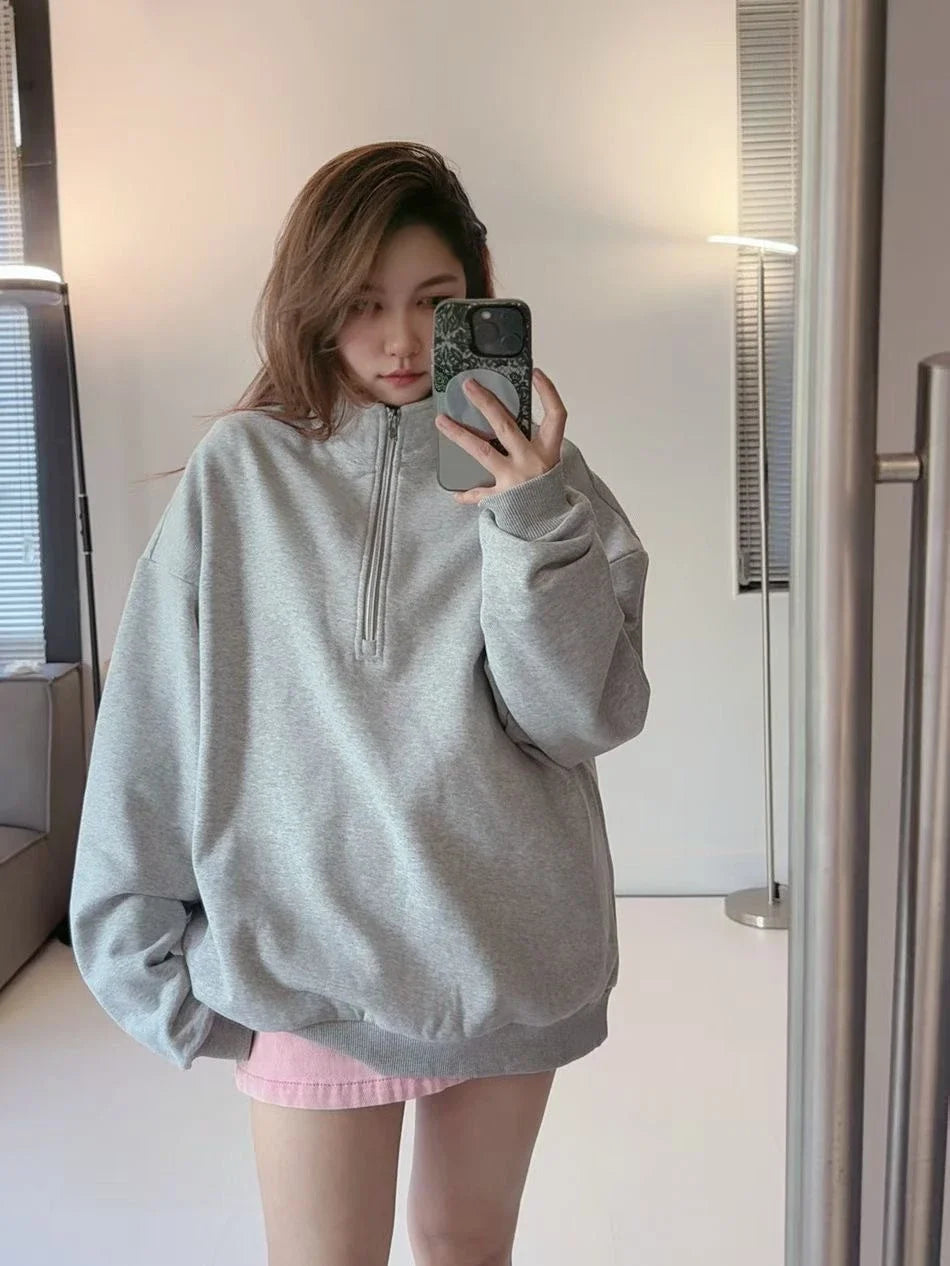 Unisex Winter Fleece Sweatshirt Thick Warm Stand Collar Zip Jacket Loose Fit Sport Top Casual Fitnes Outerwear for Men and Women