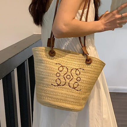 Borsa a tracolla retrò alla moda Borsa da donna Designer di marca di lusso Tote Borsa a tracolla in paglia da donna Borse da spiaggia eleganti da donna