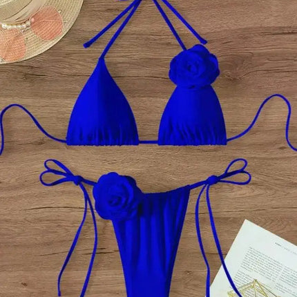 Bikini Sexy con Fiori 3D e Lacci Sulla Schiena, Costume da Bagno Femminile Due Pezzi, Set Bikini, Abbigliamento da Spiaggia, Taglie S-L PlatiNum