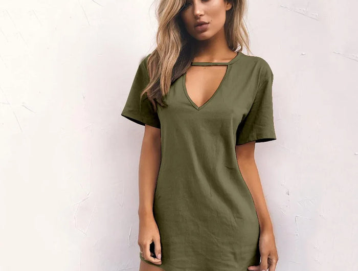 Sexy Summer Dress Deep V Neck Pleated Women Dress Hollow Out Solid Color Hanging Neck White Mini Dress