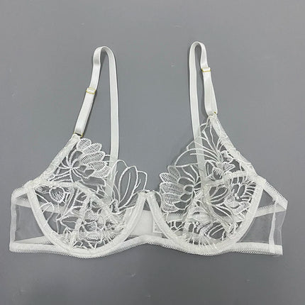 Floral Embroidery Erotic Lingerie Woman Sexy Underwear Brief Set with Garters Transparent Underwire Erotic Brief Sets Intimate