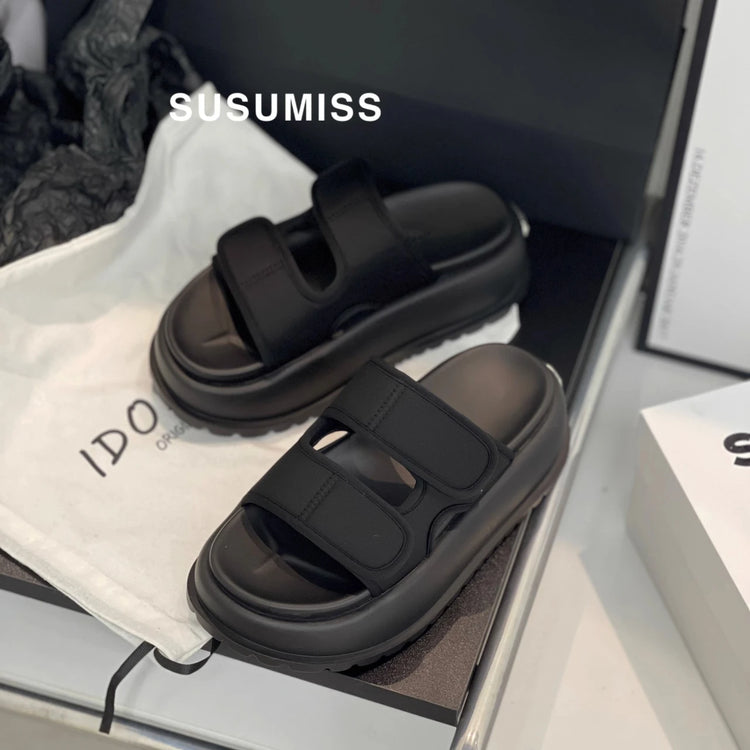 Matsuke Sandali con suola spessa per capispalla estivi da donna 2026 Nuovo stile con gonna Sandali da spiaggia versatili con suola morbida in velcro
