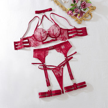 Hot Sexy Erotic Lingerie Women Bra Garters Thongs See Through Lingerie Set Ladies Transparent Sexy Underwear Set Porn Costumes