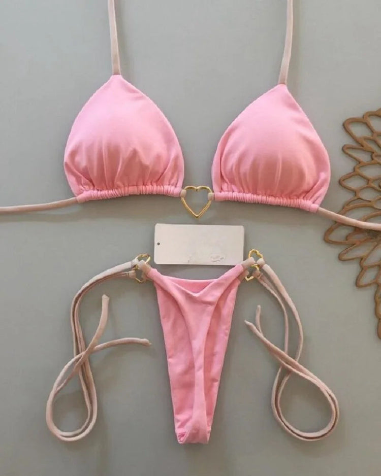 Nuovo bikini bianco a tinta unita da donna, costume da bagno alla moda con lacci a vita bassa, set due pezzi platinumshop