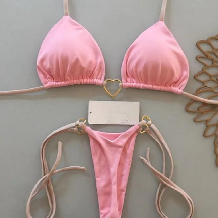 Costume da bagno bikini sexy da donna a tinta unita, due pezzi, rosso platinumshop