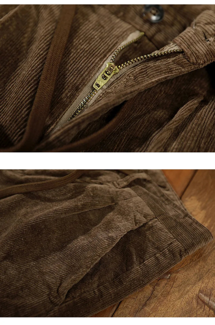 Autumn Winter Classic Cotton Corduroy Casual Mens Pants Comfortable Retro Big Pocket Drawstring Cargo Trousers AZ324