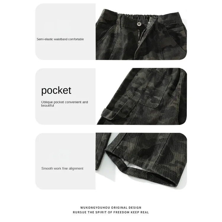 2026 Autumn Winter Mens Camouflage Flare Jeans American Dark Street Style Slim Fit Niche Design Casual Denim Long Pants
