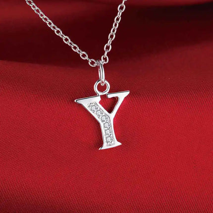 26 Letters 925 Sterling Silver Necklace Pendant Zircon For Women Exquisite Student Girlfriend Jewelry Accessories Wedding Gift PlatiNum