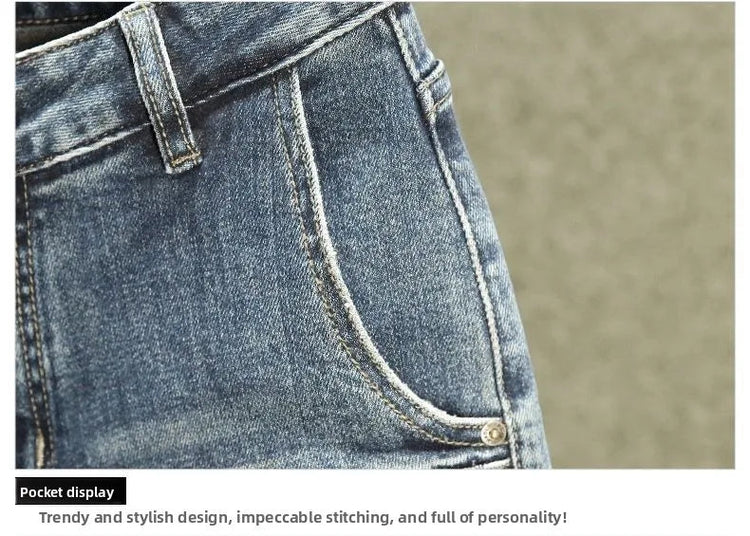 2025 Spring Autumn Korean Luxury Clothing New Cargo Brand Tooling Jeans Men's Slim High Street Men's Splicing Patch Trousers PlatiNum