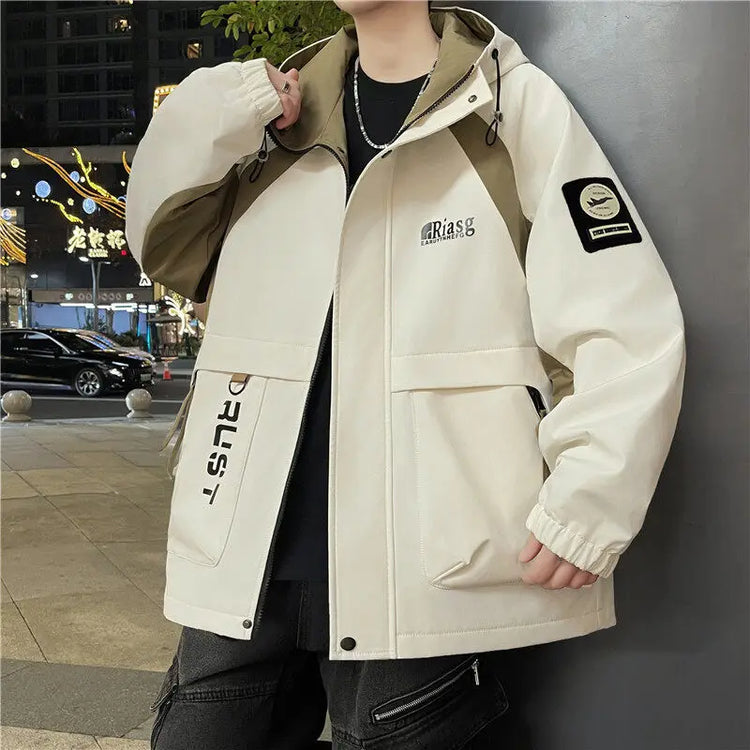 Men's Hooded Casual Jackets 2026 Spring Autumn Streetwear Windbreaker Loose Cargo Outdoor Coats Youth Daily Wear Tops Clothing
