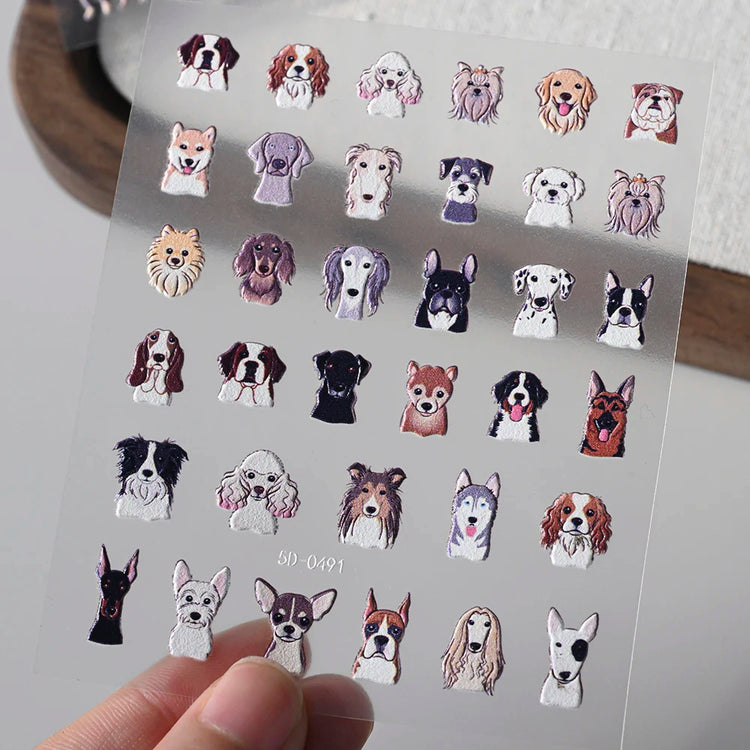 1Pcs 5D Lovely Dog/Cat Nail Art Stickers Cartoon Puppy Kitten Pet Animal Adhesive Nail Decals Y2K Manicure Decorations Sliders &