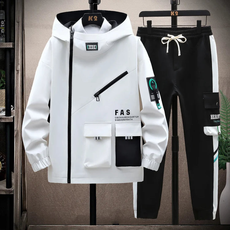Autumn Men Tracksuit Casual Spring Sportswear Hooded patchwork Jackets Pants 2 Piece Sets Hip Hop Running Sports Suit