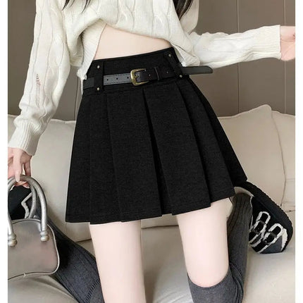 Autumn and Winter 2025 New High-waisted A-line Skirt College Style Sweet Versatile Woolen Pleated Skirt PlatiNum