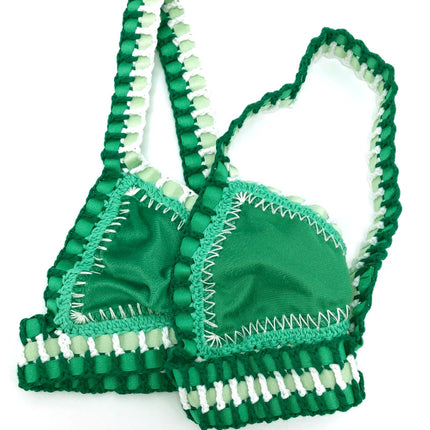 2024 Set bikini a triangolo fatto a mano all'uncinetto rosa donna costume da bagno in velluto nero costumi da bagno moda Boho Beachwear costume da bagno verde PlatiNum